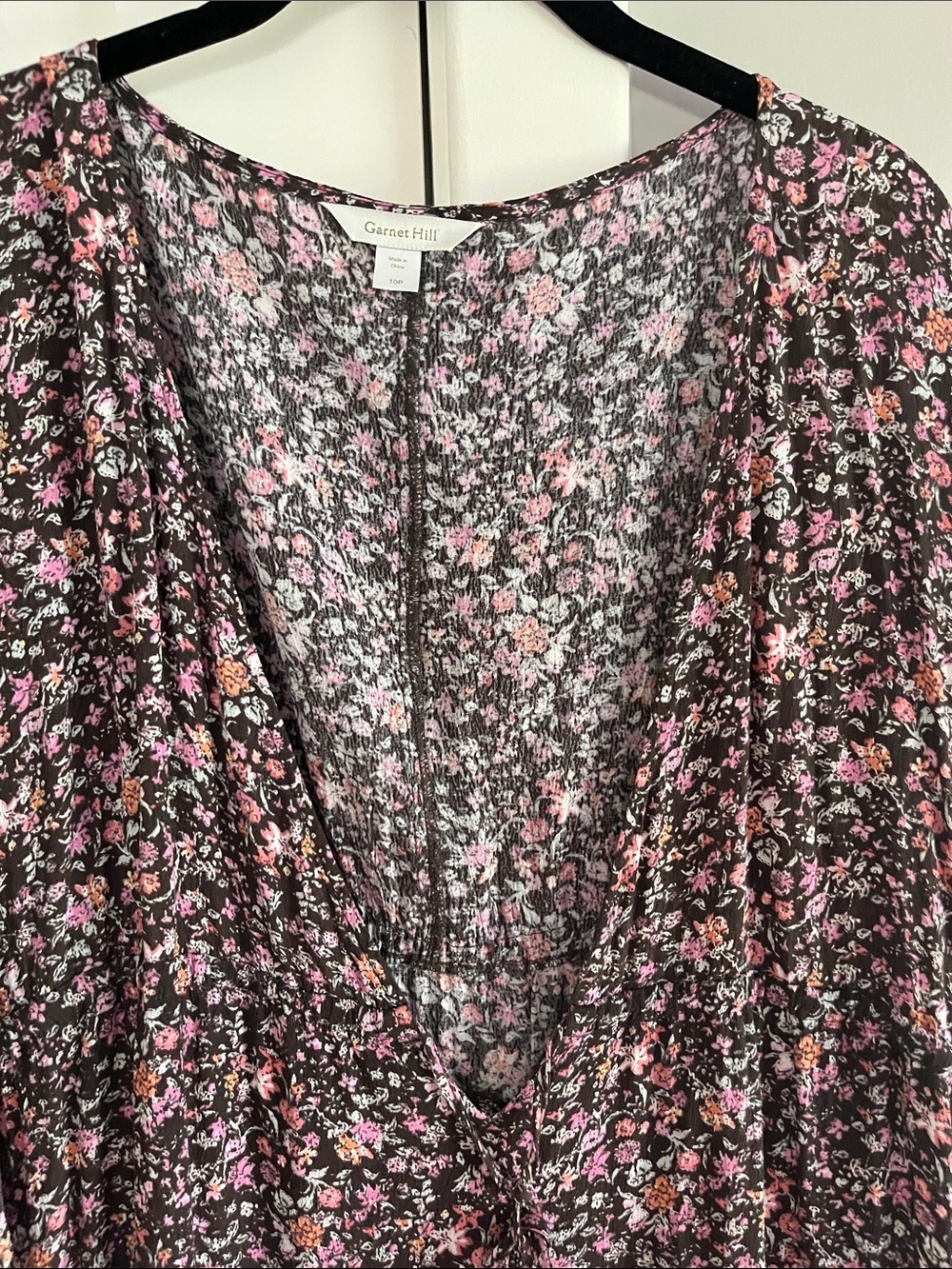 Garnet Hill Boho Floral Dress Brown Pink Rust Print 3/4 Sleeve Flowy Size 10 EUC - Picture 3 of 10